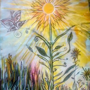 pintura Flor con Mariposa🦋☀️