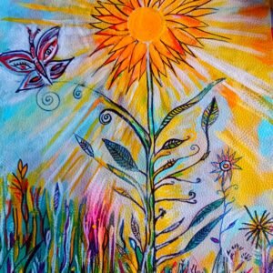pintura Flor con Mariposa🦋☀️